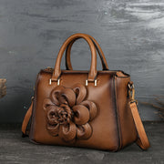 The New Square Bag Totem Leather Handbags Casual Floral Retro Women's Handbag